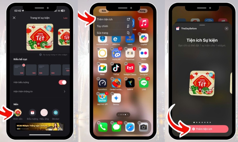 Các bước thêm ứng dụng đếm ngược vào màn hình chính iPhone