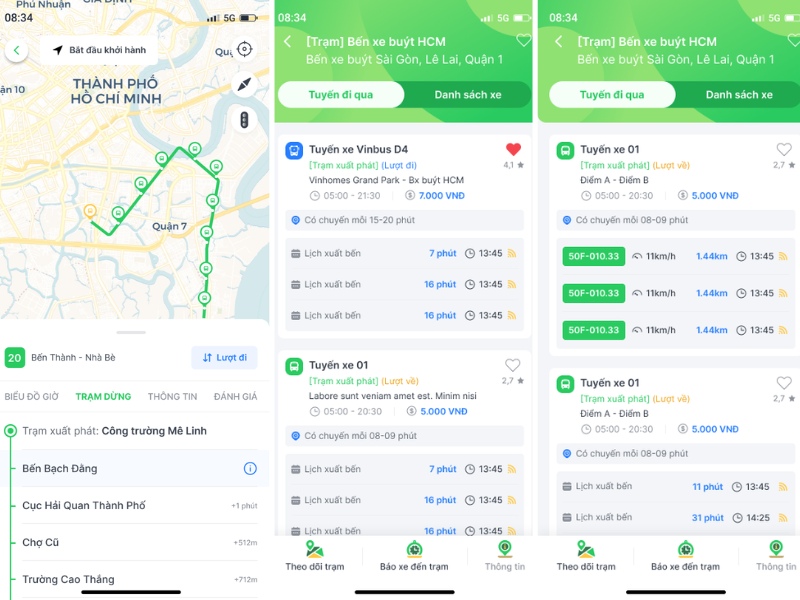 Thời gian dự kiến xe đến trạm, khoảng cách xe và biển số xe bus trên app MultiGo