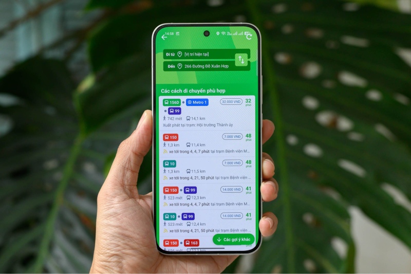 Các lộ trình xe bus được gợi ý trên app MultiGo