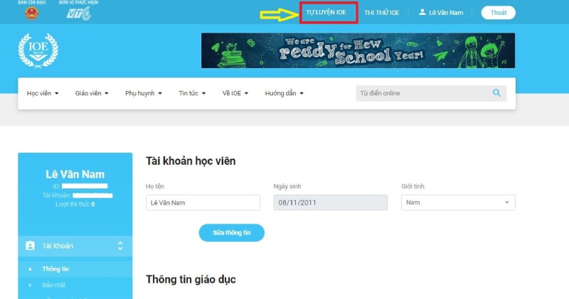 Vào phần Tự luyện IOE