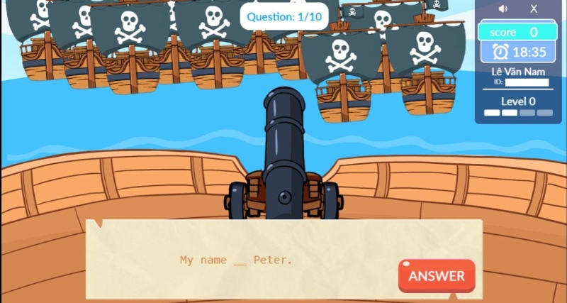 Giao diện làm bài thi IOE điền từ còn thiếu