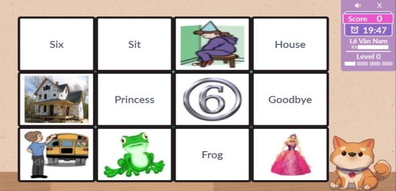 Giao diện bài thi IOE chọn cặp tương ứng