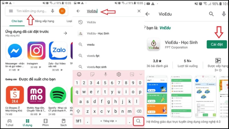Các bước tải ứng dụng VioEdu cho điện thoại