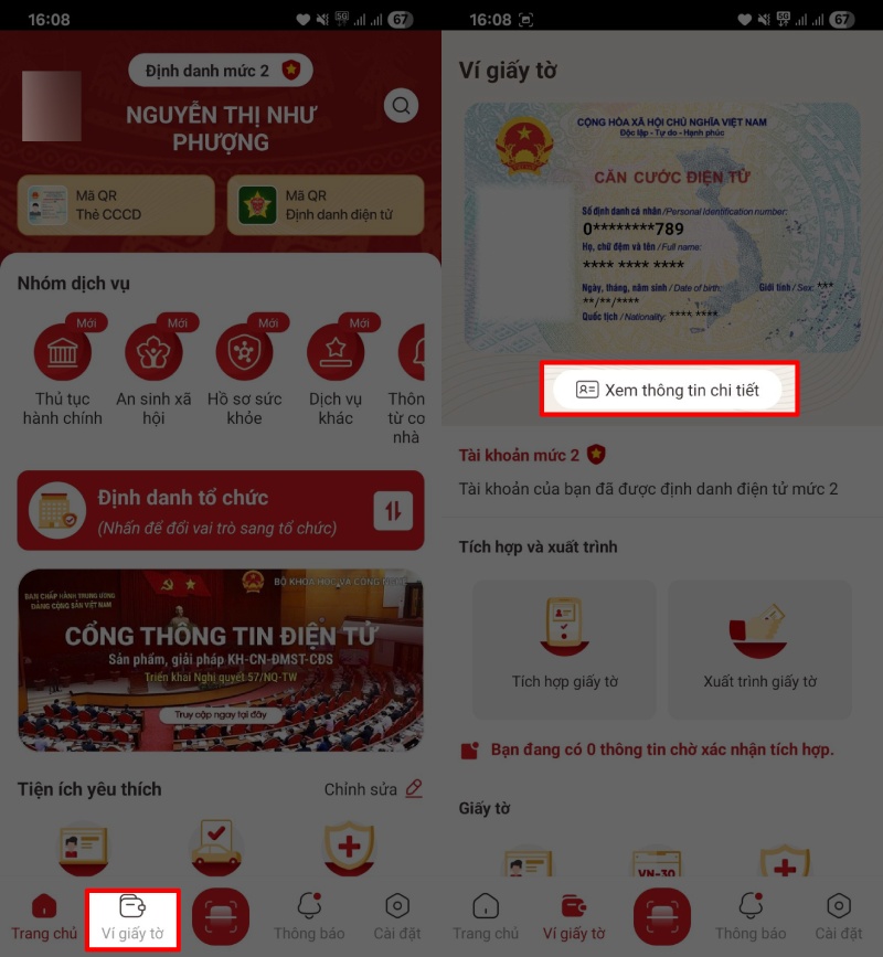 Xem thông tin chi tiết trên VNeID