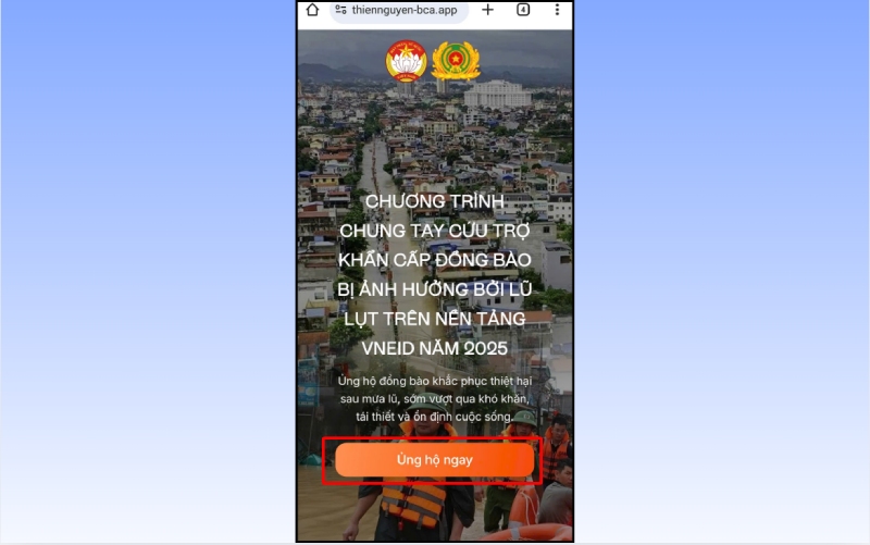 Giao diện chương trình “Chung tay hỗ trợ đồng bào vùng lũ” trên VNeID