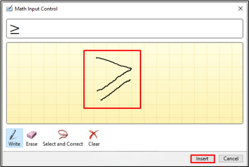 Vẽ dấu ≥ bằng Math Input Control