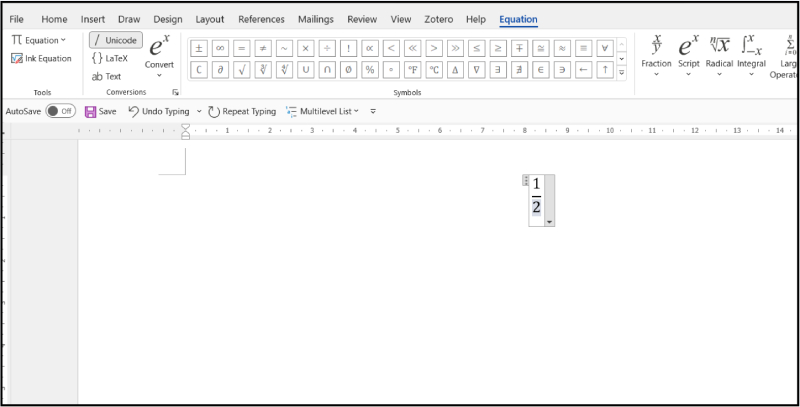 Phân số hiển thị sau khi chèn bằng Ink Equation