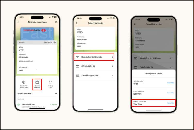 Xem chi nhánh ngân hàng trong ứng dụng Techcombank Mobile
