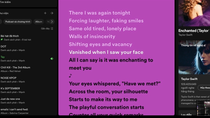 Hiển thị lời bài hát Enchanted trên Spotify