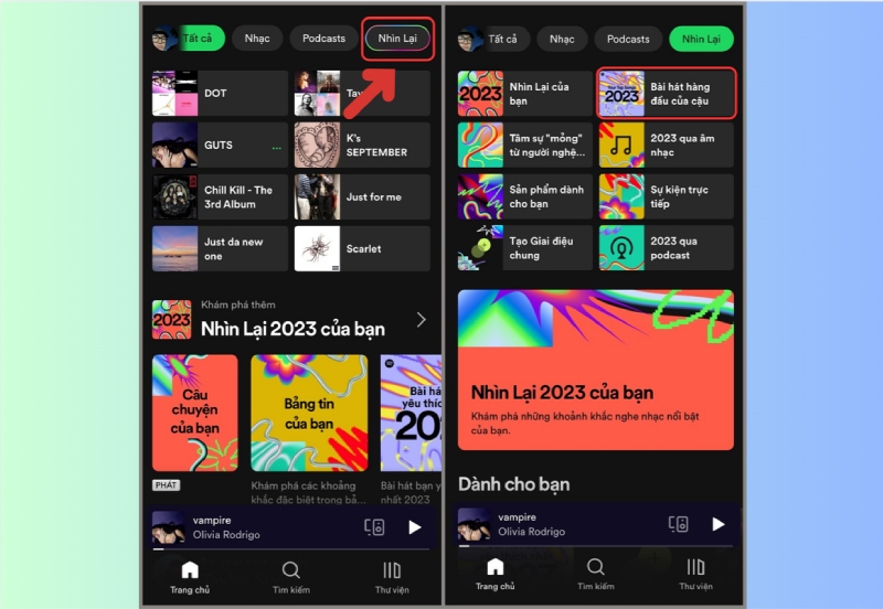 Mục Nhìn Lại trên Spotify hiển thị playlist tổng kết năm