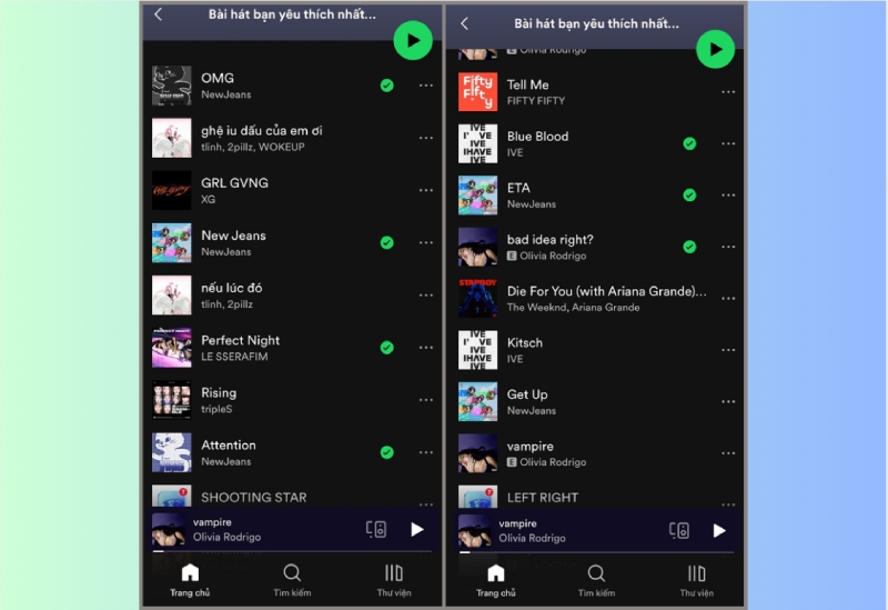Danh sách bài hát yêu thích nhất của người dùng trên Spotify