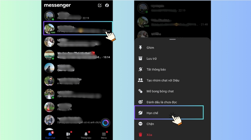 Thao tác hạn chế tài khoản trên Messenger bằng điện thoại