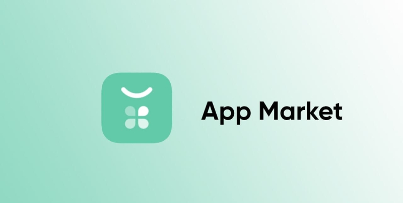 Logo App Market trên nền xanh lá trên điện thoại OPPO