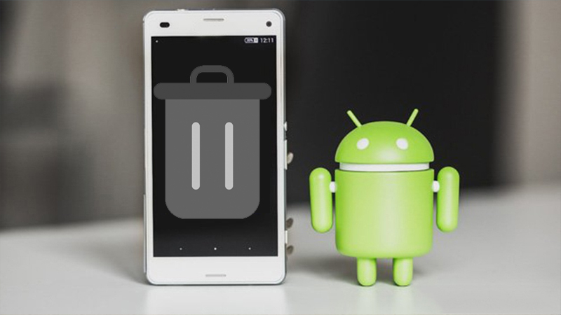 Biểu tượng xóa ứng dụng trên điện thoại Android với robot Android bên cạnh