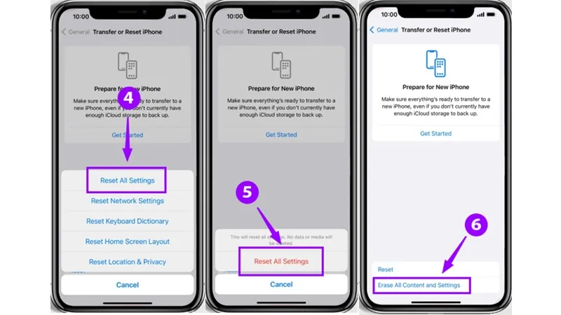 Các bước đặt lại toàn bộ cài đặt và xóa nội dung iPhone