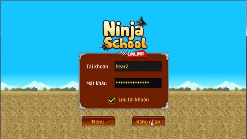 Màn hình đăng nhập tài khoản mới trong game Ninja School Online
