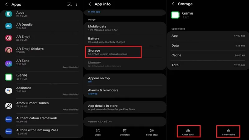 Xóa dữ liệu hoặc bộ nhớ đệm game trong phần lưu trữ trên Android