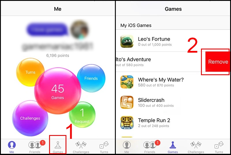 Xóa dữ liệu game trên iOS thông qua Game Center bằng tùy chọn Remove