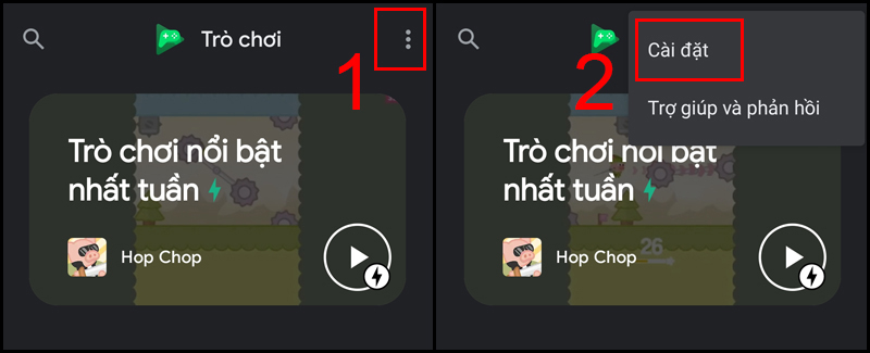 Mở Google Play Games và vào phần Cài đặt