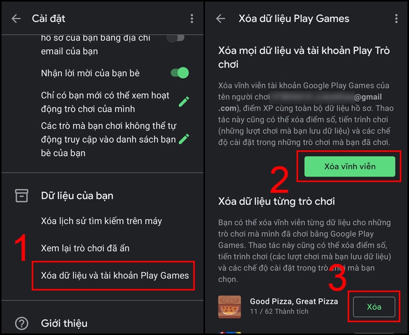 Xóa dữ liệu và tài khoản Play Games hoặc xóa vĩnh viễn 