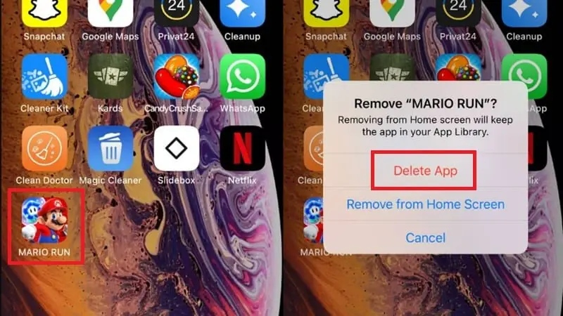 tùy chọn Delete App để xóa game trực tiếp từ màn hình chính iPhone 