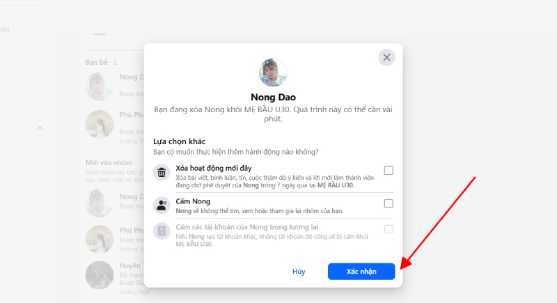 Xác nhận xóa thành viên khỏi nhóm