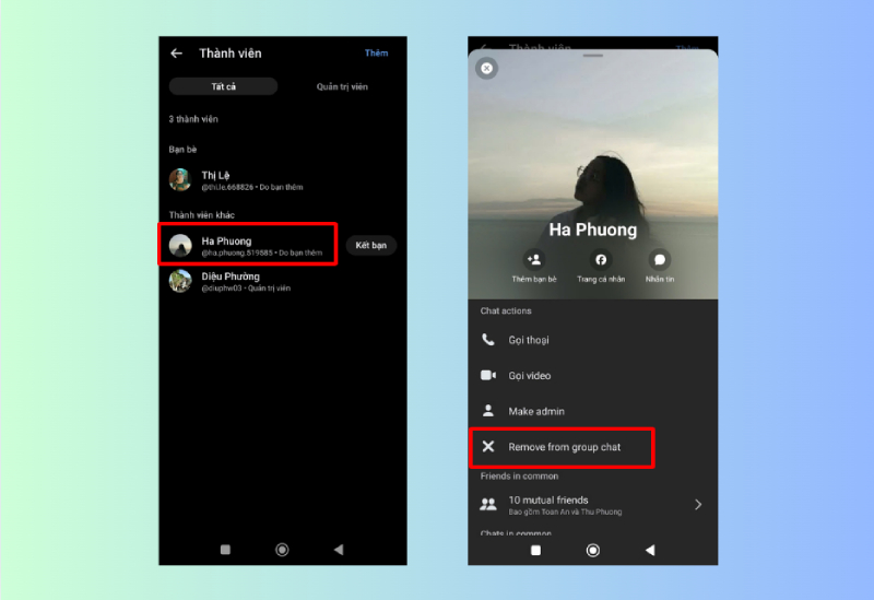 Chọn thành viên để xóa khỏi nhóm chat Messenger