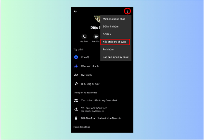Tùy chọn xóa cuộc trò chuyện nhóm trên Messenger