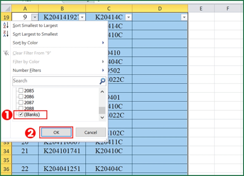 Lọc ô trống bằng tùy chọn (Blanks) trong Excel