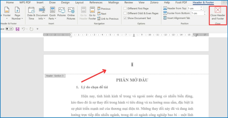 Xóa số trang tại section mong muốn trong Word