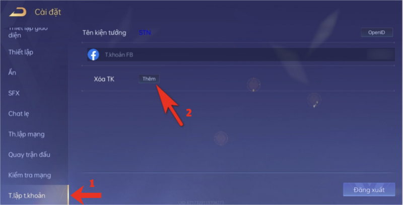 Xóa tài khoản Liên Quân từ trang cài đặt tài khoản