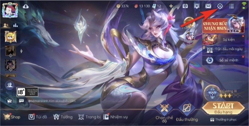 Cài đặt xóa tài khoản trong giao diện Liên Quân Mobile