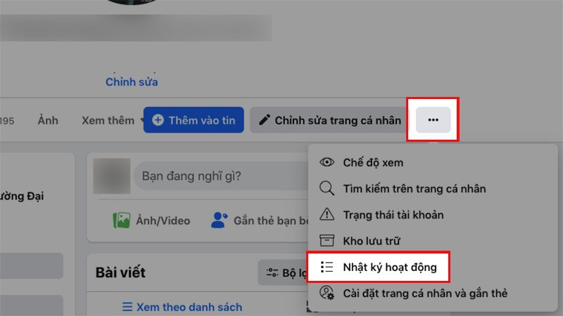 Truy cập Nhật ký hoạt động trên Facebook máy tính để xóa video đã xem