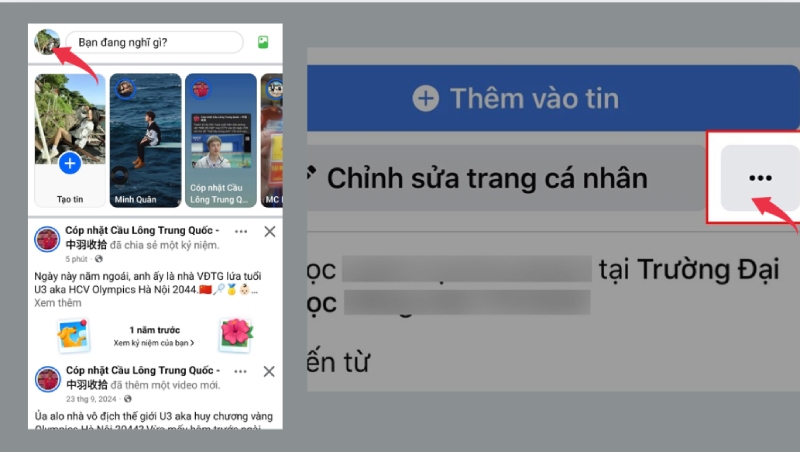 Vào trang cá nhân trên điện thoại để quản lý video đã xem Facebook