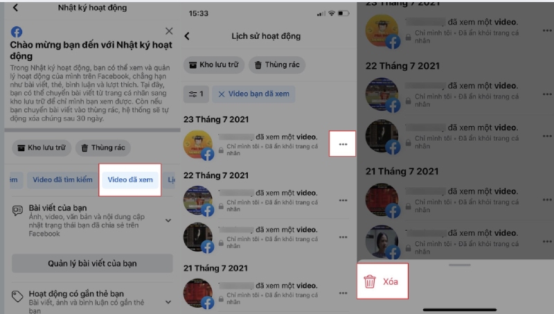 Xóa video đã xem trên Facebook bằng điện thoại trong Nhật ký hoạt động