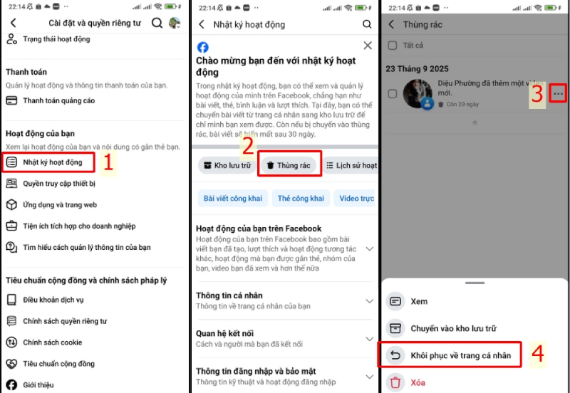 Các bước khôi phục video đã xóa trong Thùng rác Facebook