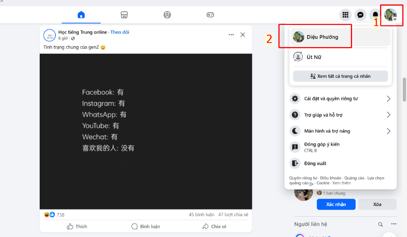 Truy cập trang cá nhân trên Facebook máy tính