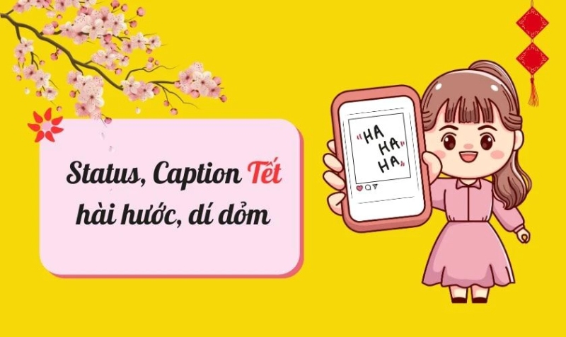 Caption Tết hài hước với hình bé gái cầm điện thoại