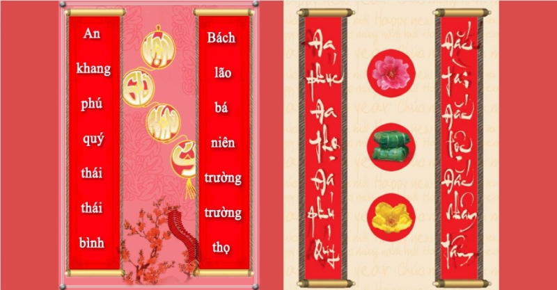 Câu đối Tết đỏ vàng với lời chúc an khang