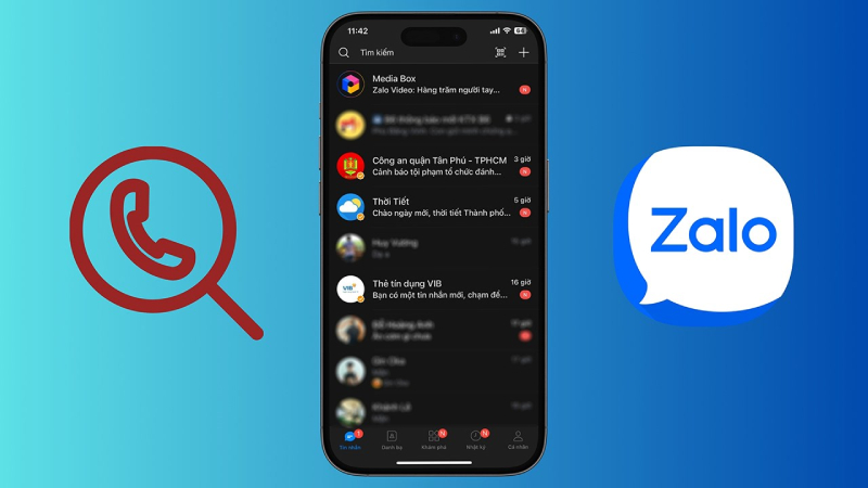Giao diện tin nhắn Zalo với mục tìm kiếm và các đoạn chat