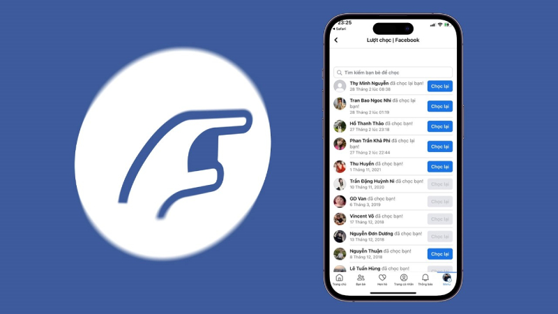 Giao diện lượt chọc trên Facebook hiển thị danh sách bạn bè