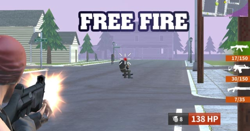 Chơi Free Fire bắn súng sinh tồn trực tuyến, người chơi đang bắn BOT