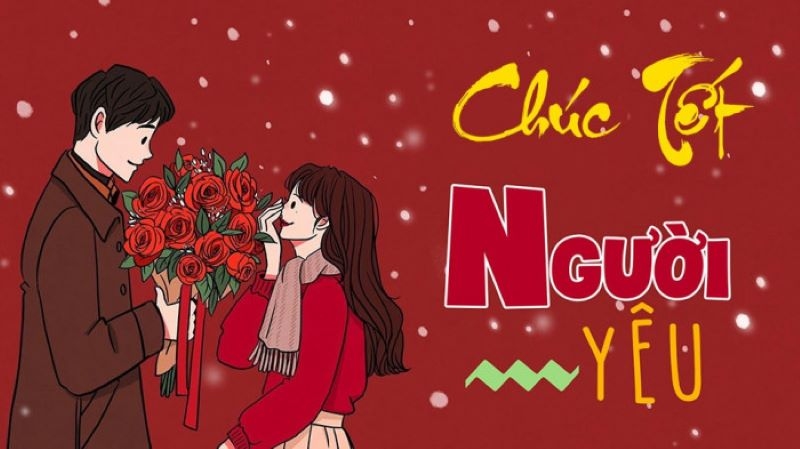 Chúc Tết người yêu – hình đôi trẻ tặng hoa