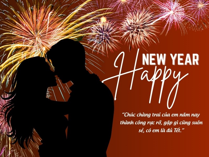 Thiệp Happy New Year kèm lời chúc cho người yêu