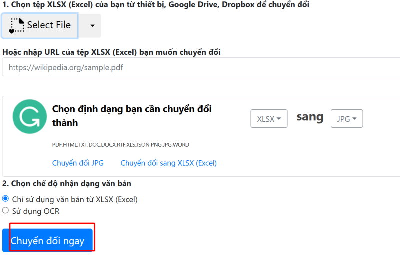 Lựa chọn chuyển đổi ngay để chuyển đổi file