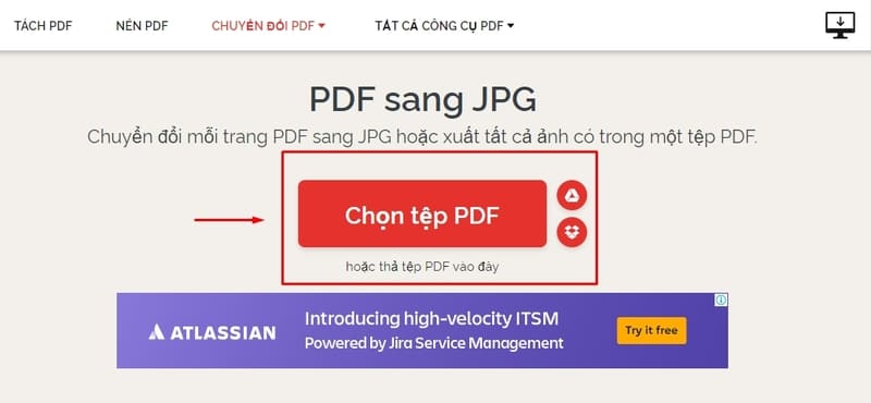 Bấm vào Chọn tệp PDF để tải lên hệ thống file cần chuyển