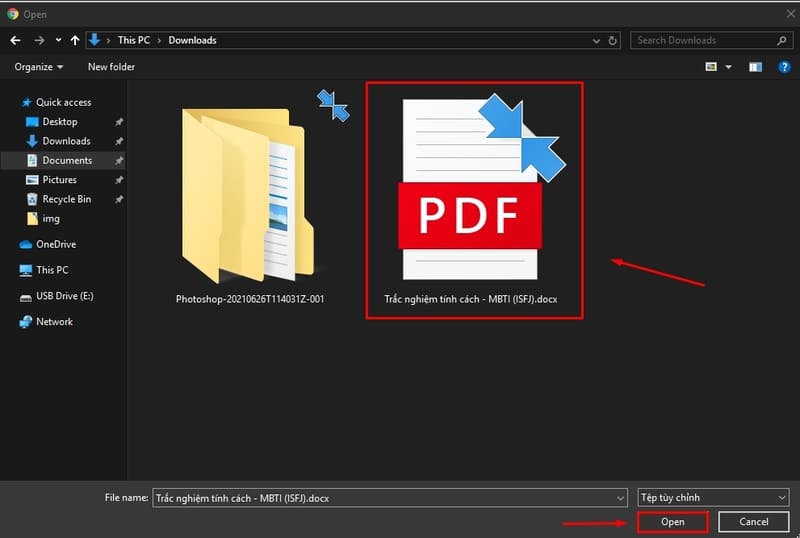 Chọn file PDF trên máy Nhấn OK