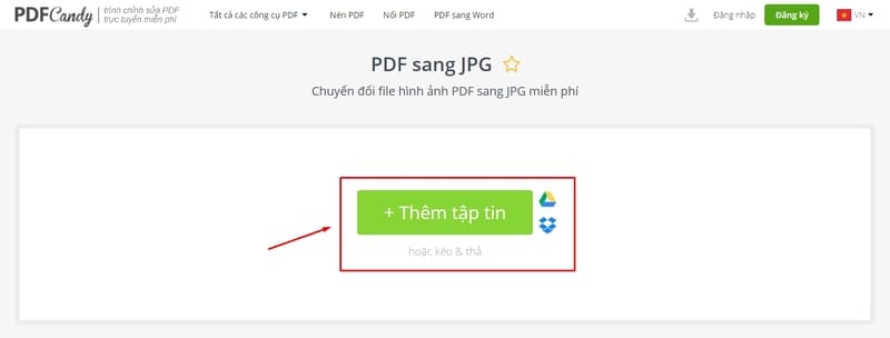 Nhấp vào Thêm tập tin hoặc kéo thả trực tiếp vào website