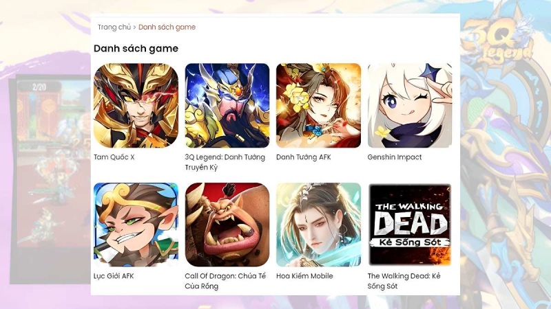 Danh sách các game nổi bật trên nền tảng cùng 3Q Legend