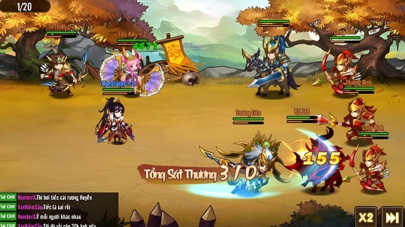 Giao diện chiến đấu trong game với cơ chế đội hình và kỹ năng